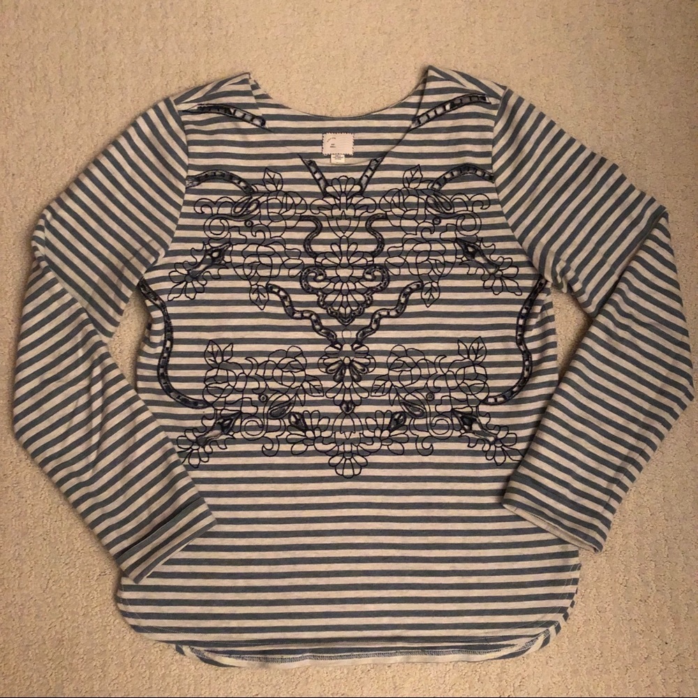Long Sleeve Embroidered Stripe T EUC